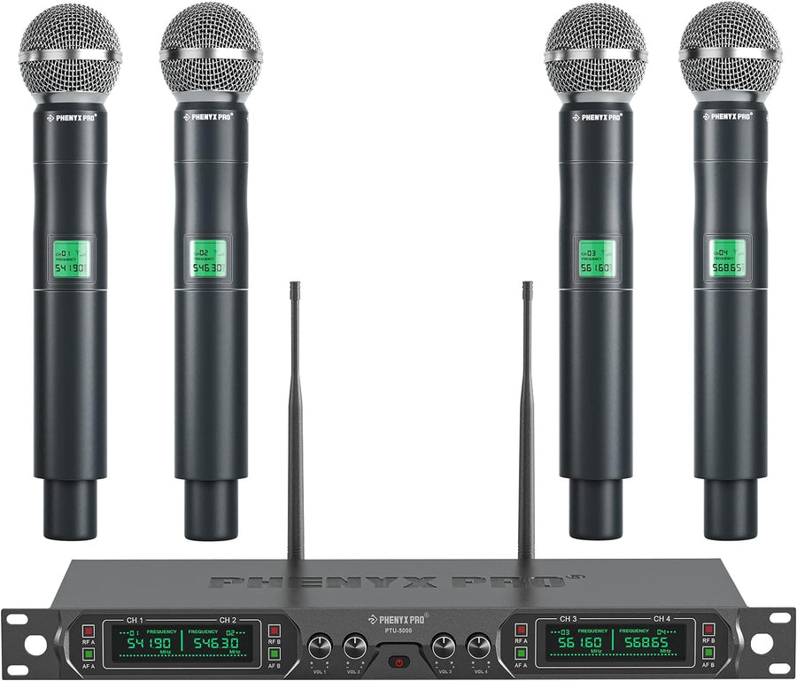 Phenyx Pro Wireless Microphone System, 4-Channel UHF Wireless Mic - $160