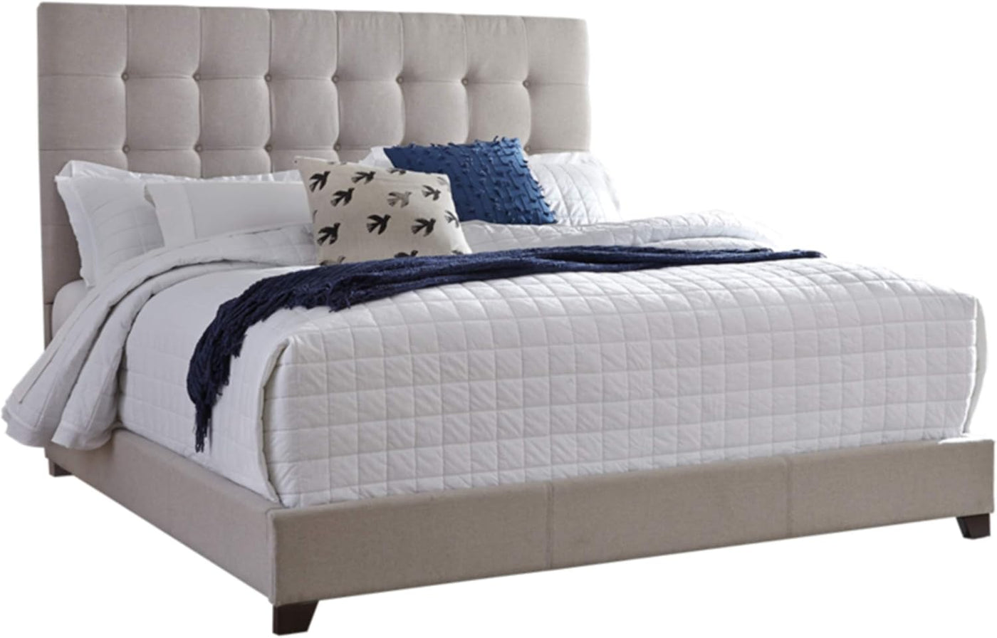 Modern Farmhouse Button-Tufted Upholstered Platform Bed, King, Beige - $260