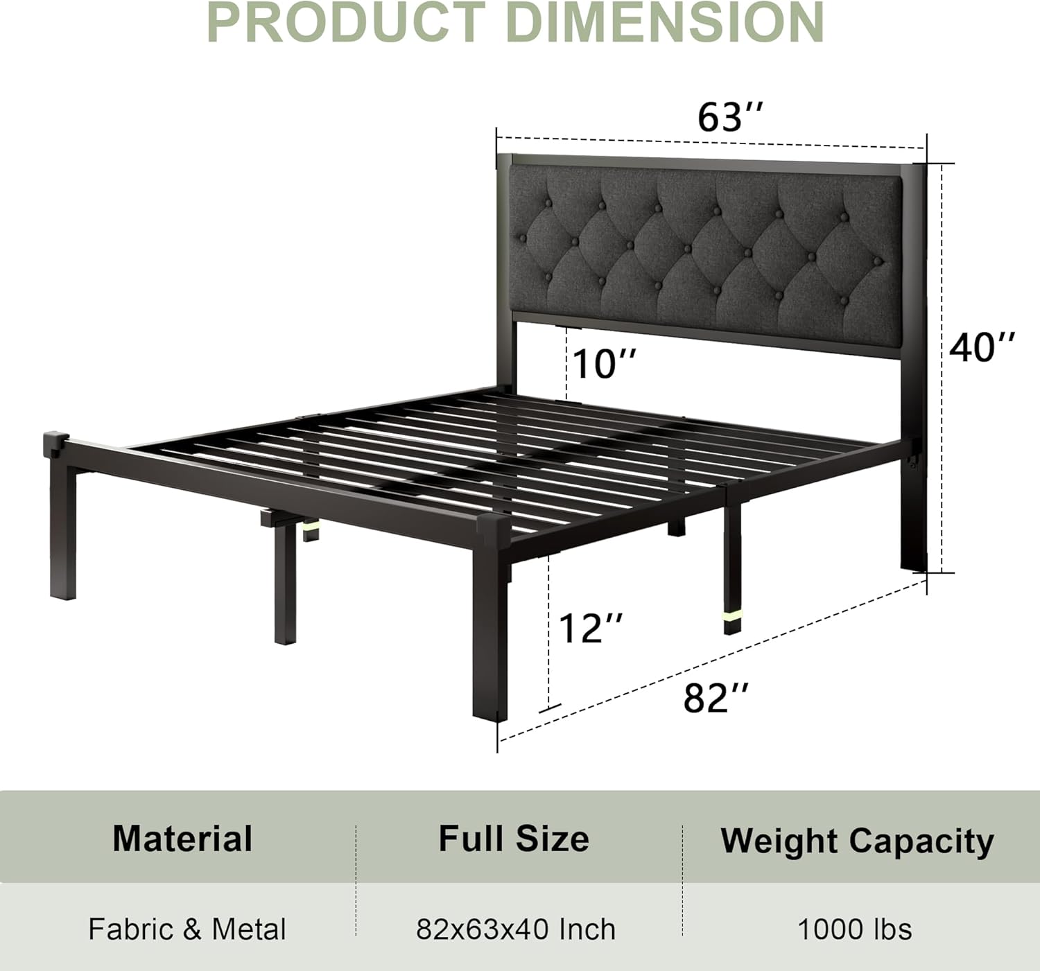 Feonase Queen Size Metal Bed Frame, Heavy-Duty Platform - $65