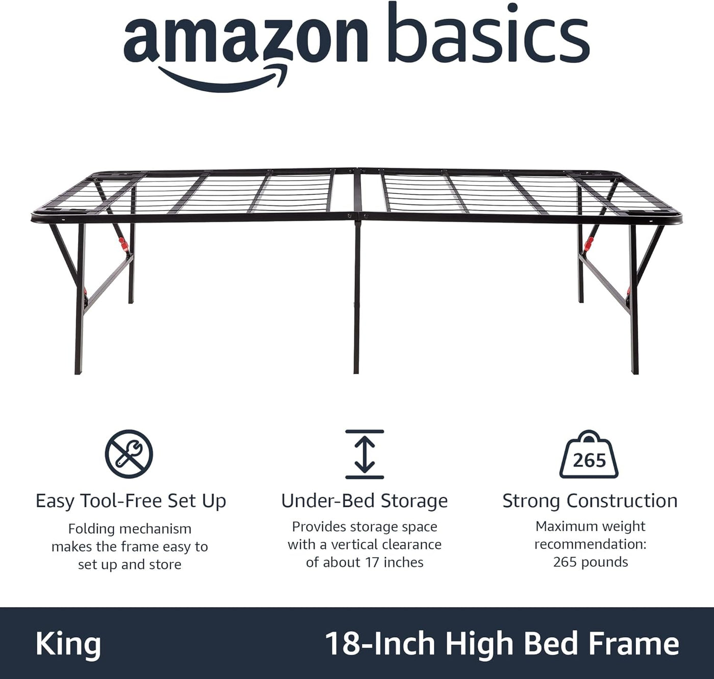 Amazon Basics Foldable Metal Platform Bed Frame with Tool Free Setup, King - $80