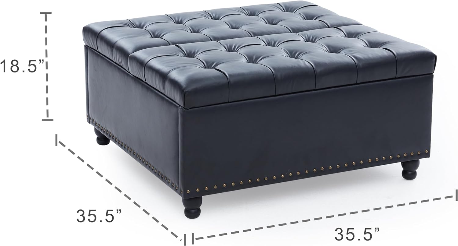 Tbfit 35.5” Large Square Storage Ottoman Bench, Tufted Upholstered Coffee Table - $120