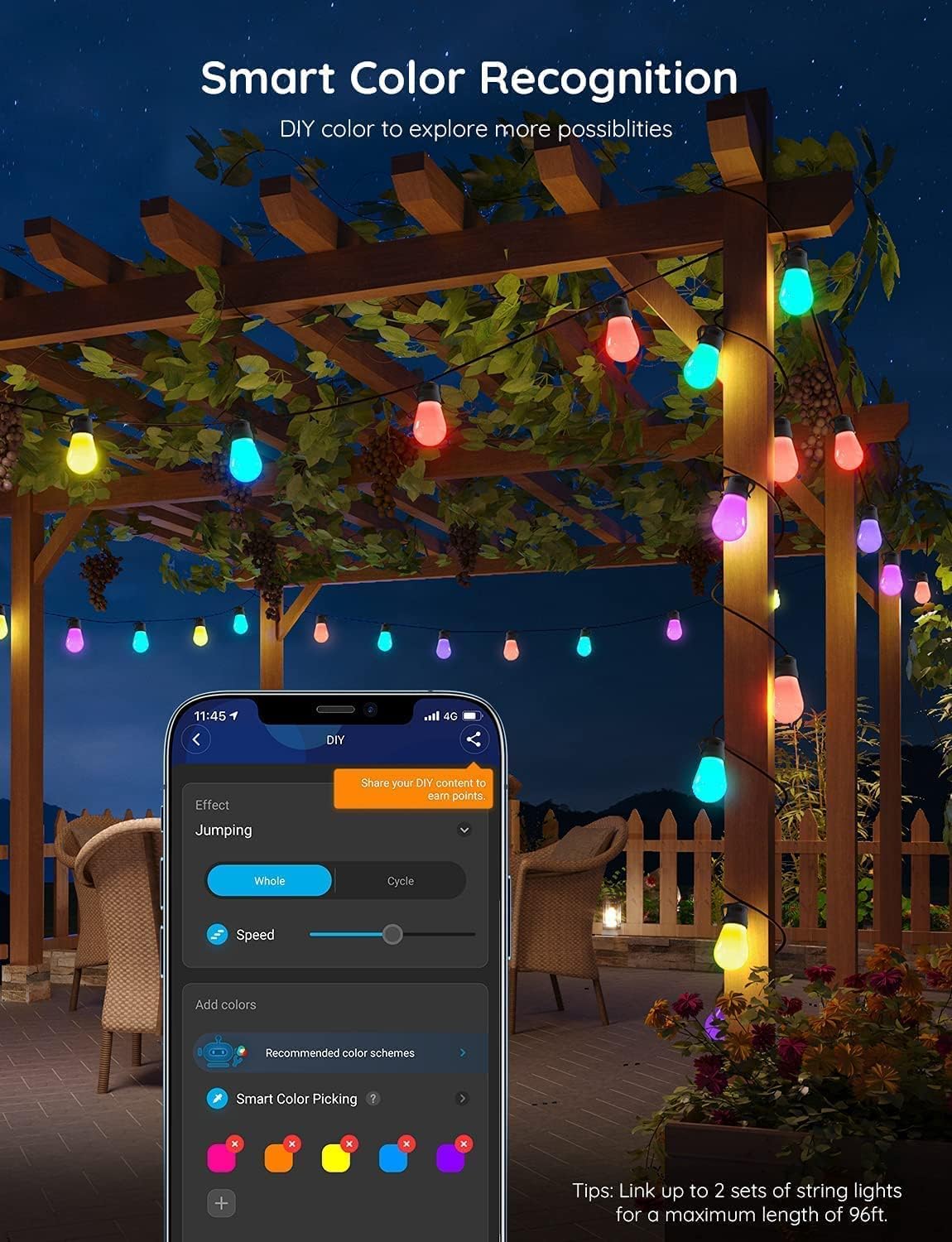 Govee RGBIC Warm White Wi-Fi & Bluetooth Smart Outdoor String Lights - $60