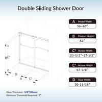 WOODBRIDGE Frameless Bathtub Shower Doors 56-60" Width x 62" Height with 3/8"(10mm) - $405