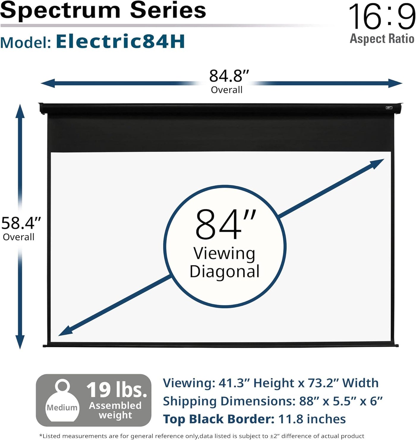 Elite Screens Spectrum, 84-inch Diag 16:9, 4K/8K Ready Projector Screen - $120