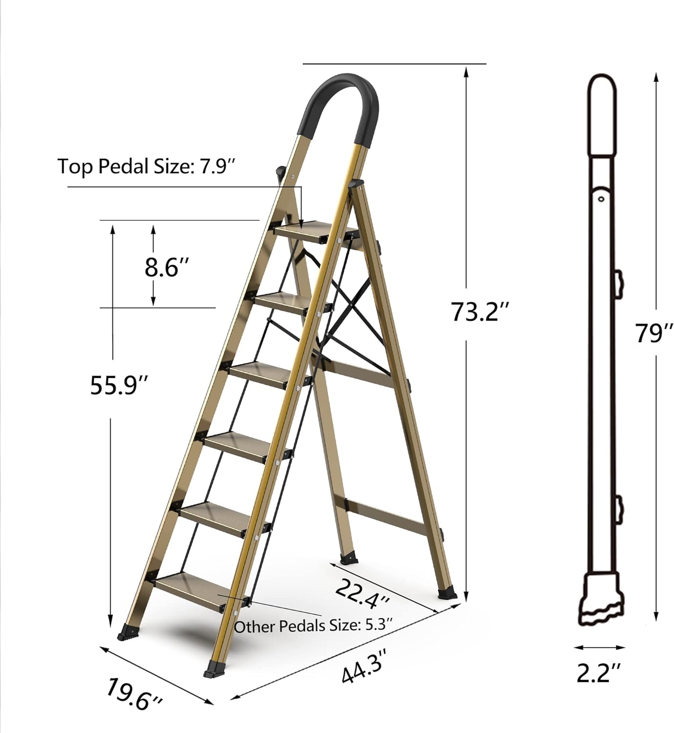 GameGem Lightweight Aluminum 6 Step Ladder for 12 Feet High Ceiling ...