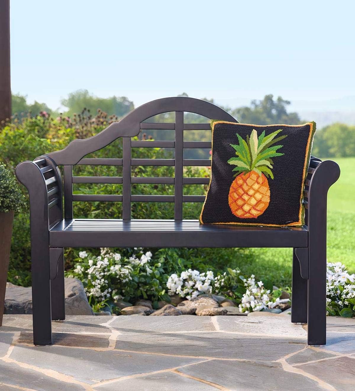 Plow & Hearth Weatherproof Lutyens Outdoor Bench | Wood | Black - $140