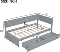 Wood Twin Daybed Frame with 2 Storage Drawers, L-Shaped Corner Unit, Gray - $110