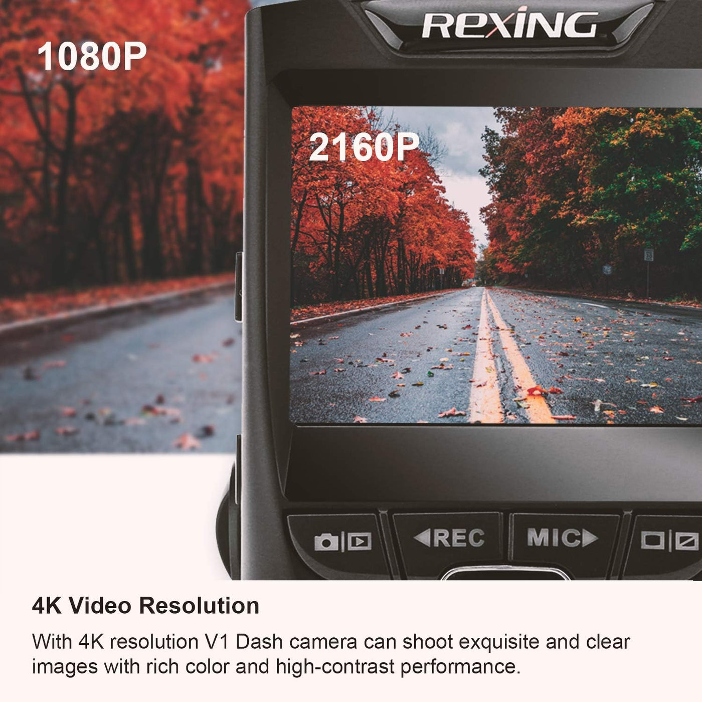 REXING V1 - 4K Ultra HD Car Dash Cam 2.4" LCD Screen, Wi-Fi, 170° Wide Angle - $55