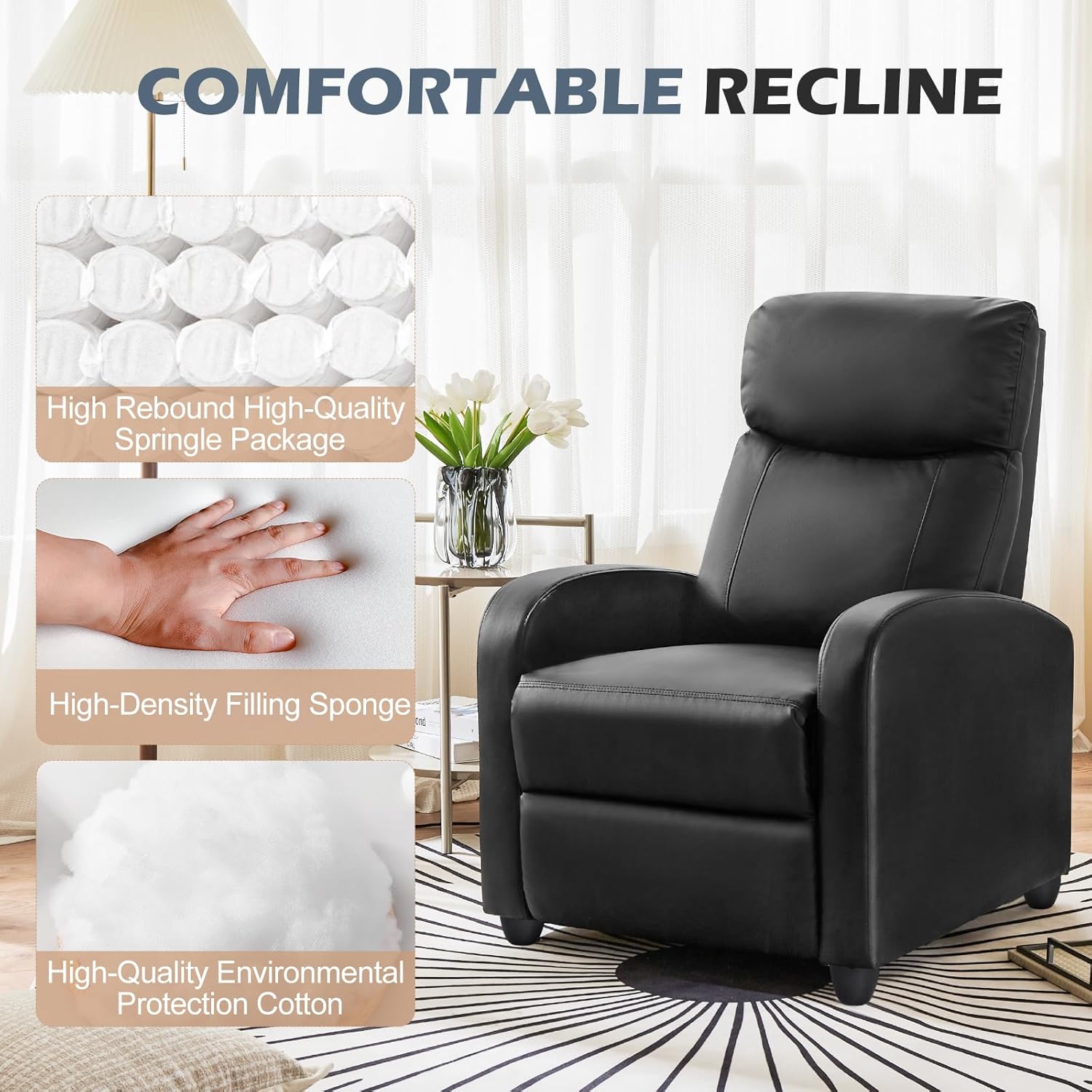 Sweetcrispy Recliner Chair for Adults, Massage PU Leather Small Recliner - $75