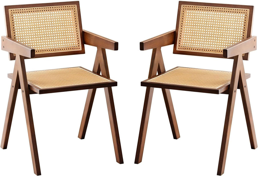 Rattan Accent Chairs, Modern Mid Century Dining Chairs Set of 2, Brown - $100
