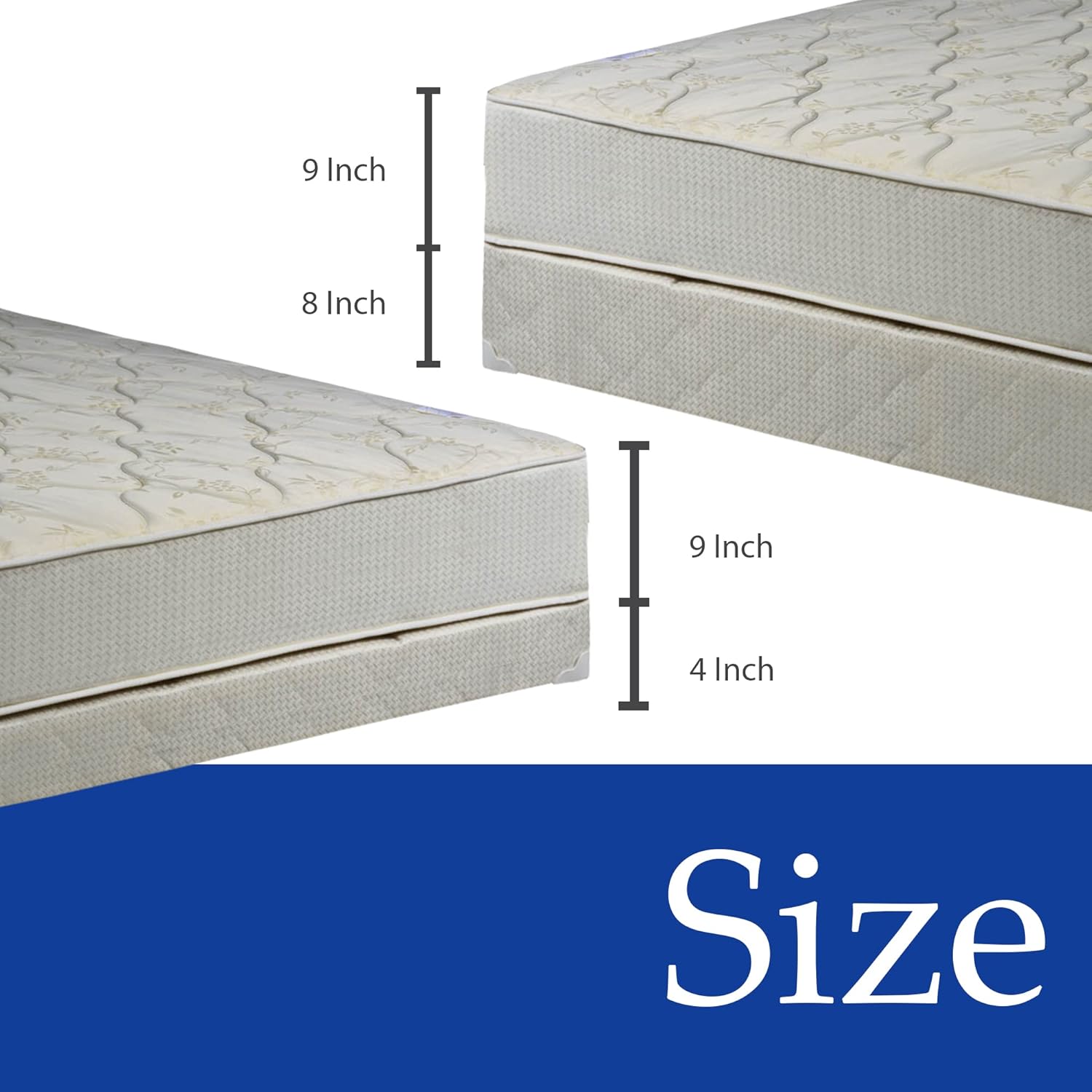 9-Inch Innerspring Mattress & 8" Wood Box Spring Set with Frame, Full, Beige - $235