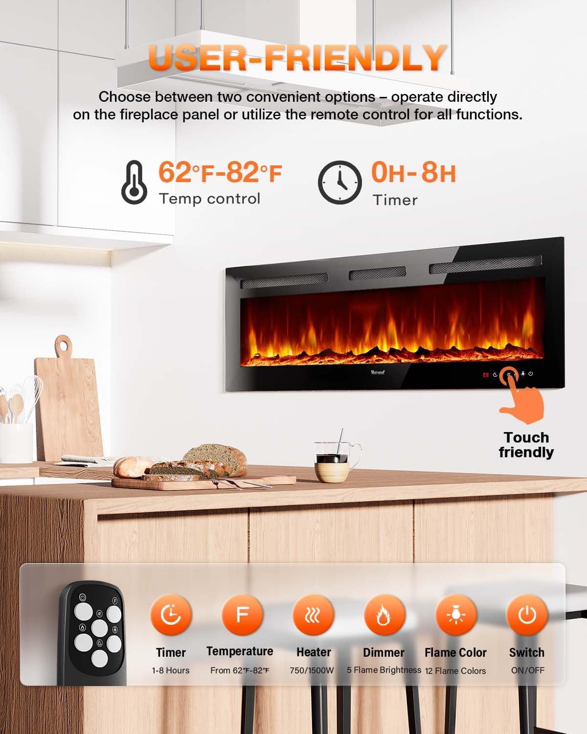 Electric Fireplace 60Inch,Realistic Flame Electric Fireplace Heater,Log Set - $130