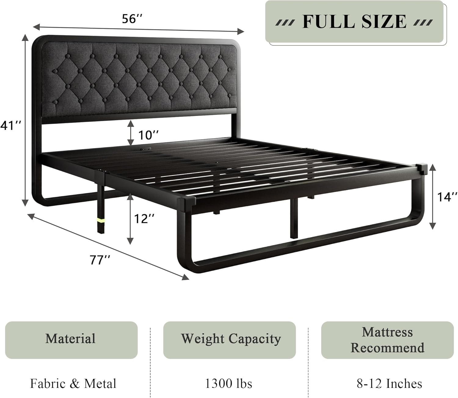 Feonase Full Size Bed Frame, Upholstered Bed Frame, Heavy-Duty - $75