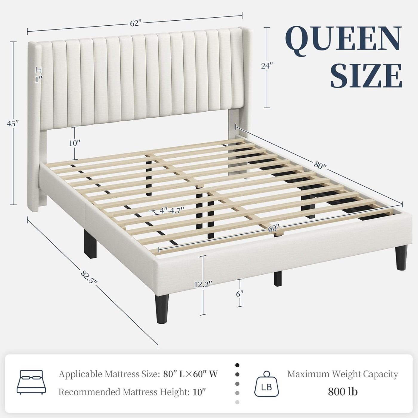 Yaheetech Queen Bed Frame Upholstered Platform Bed with Fabric Headboard - $90