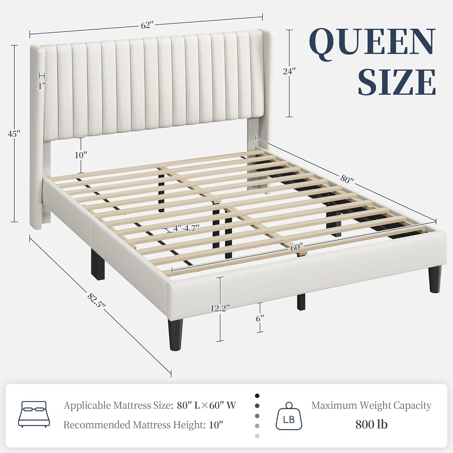 Yaheetech Queen Bed Frame Upholstered Platform Bed with Fabric Headboard - $90