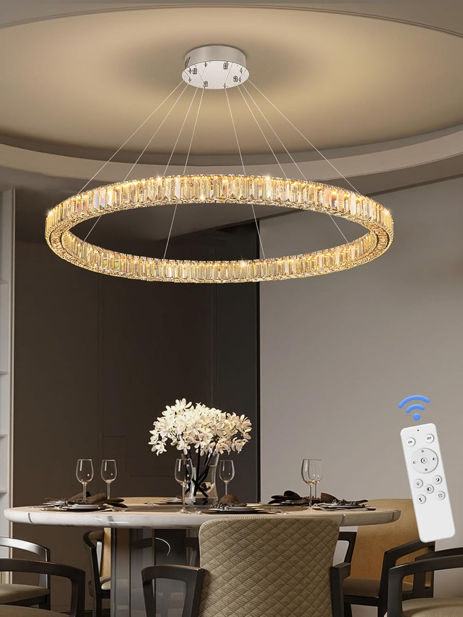 Flashing God W48'' Modern Crystal Chandelier for Living Room Ring Chandelier - $370