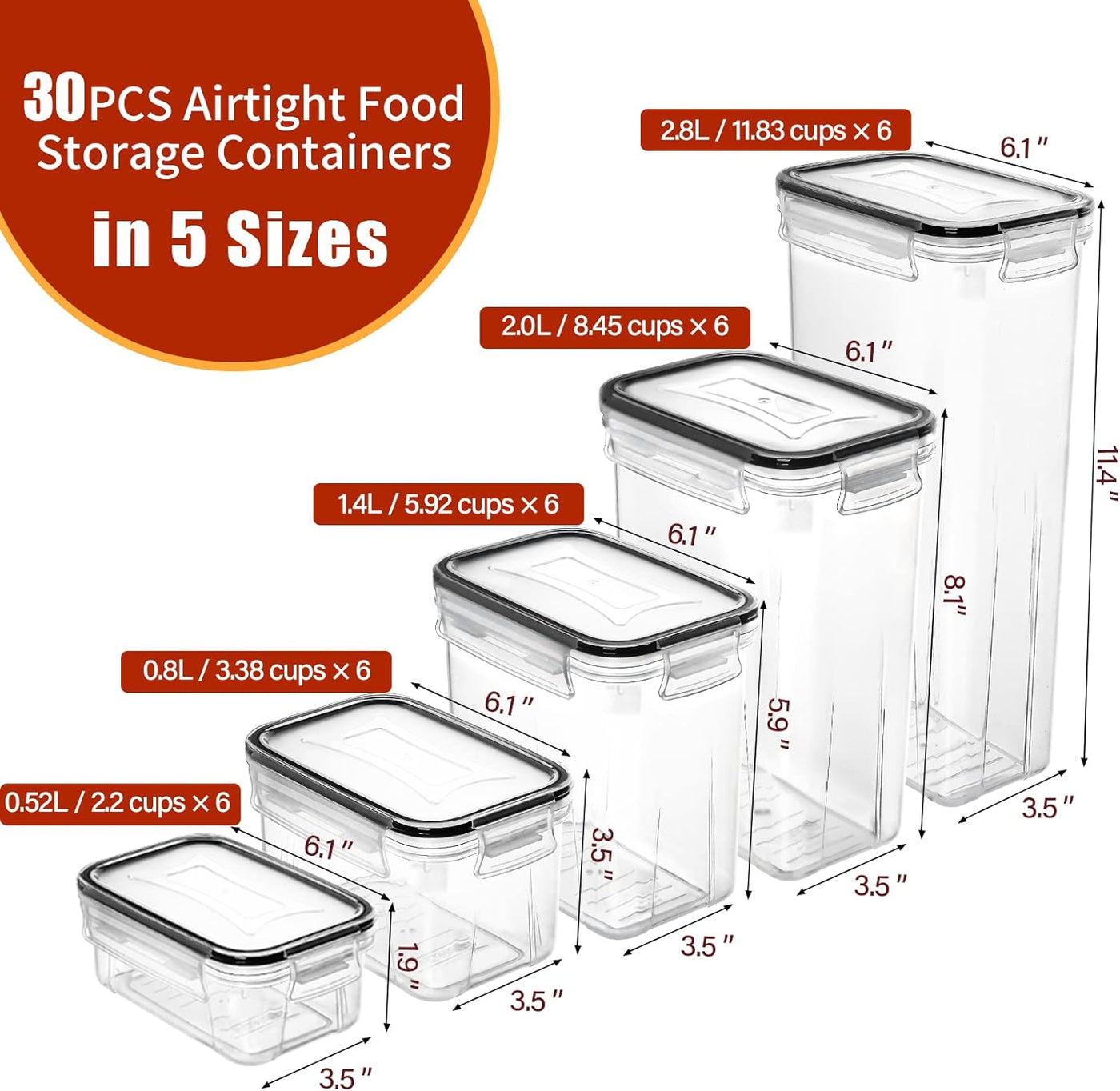  PRAKI Airtight Food Storage Containers Set with Lids