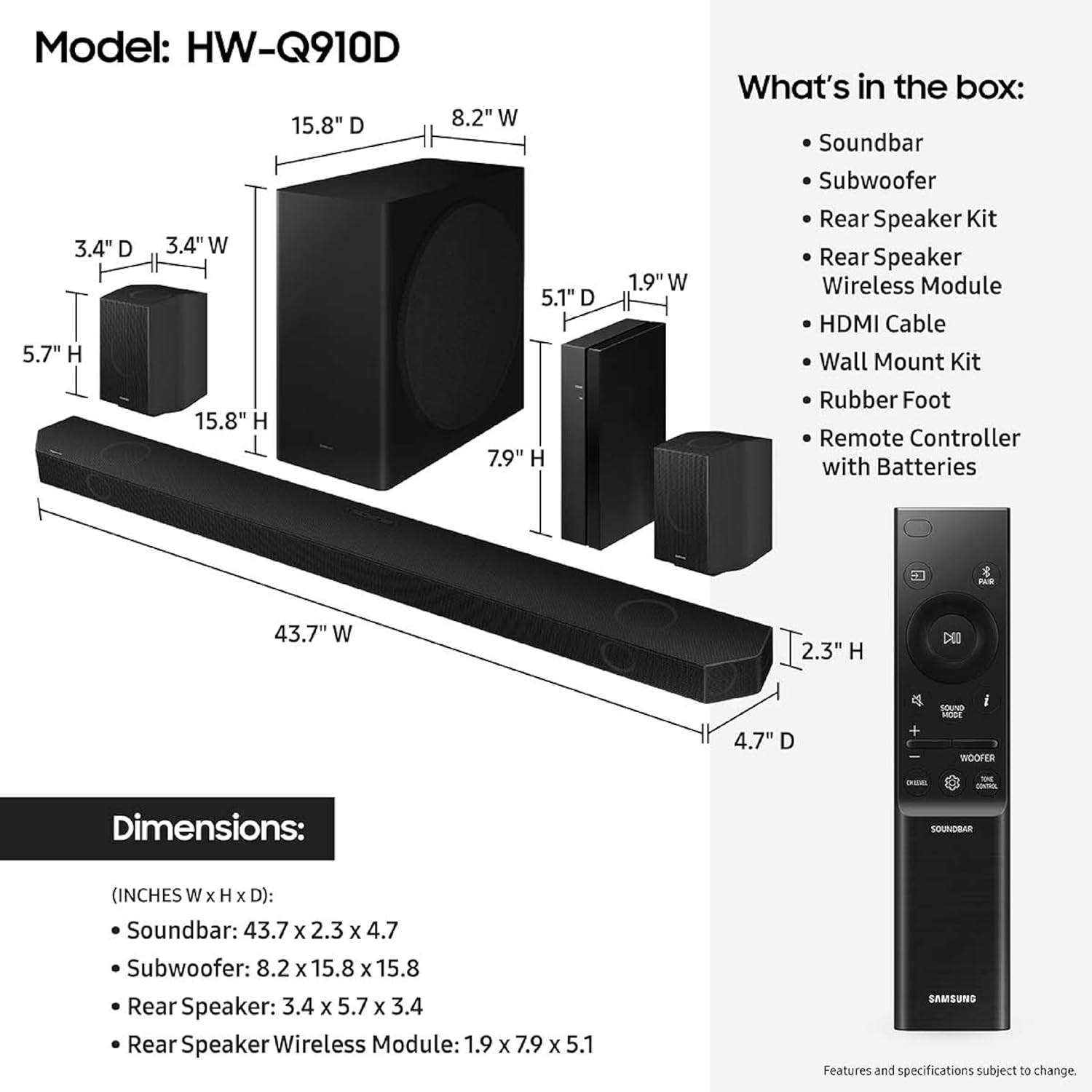 SAMSUNG HW-Q910D 9.1.2 ch Soundbar w/Dolby Audio, Surround Sound Expansion - $660