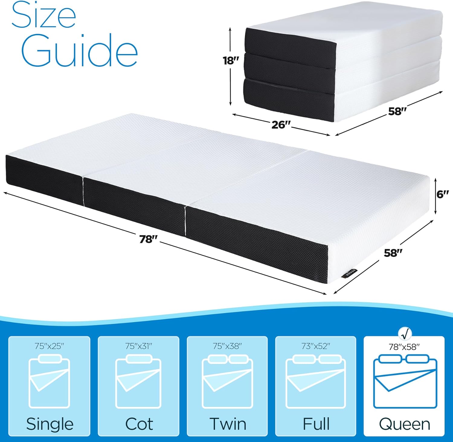 Folding Mattress Queen Size,6 inch Tri-fold Memory Foam Mattress Topper - $150