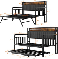 Daybed with Trundle and LED Light, Heavy Duty Metal Twin Bed Frame - $155