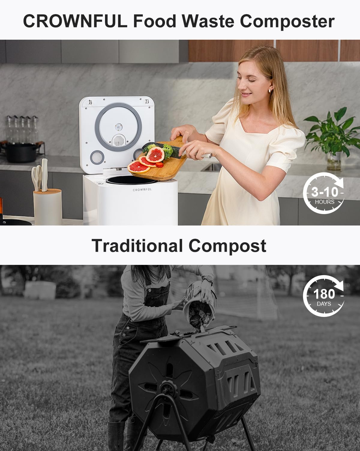 CROWNFUL Smart Waste Kitchen Composter with 3.3L Capacity, Food Cycler Composter - $200