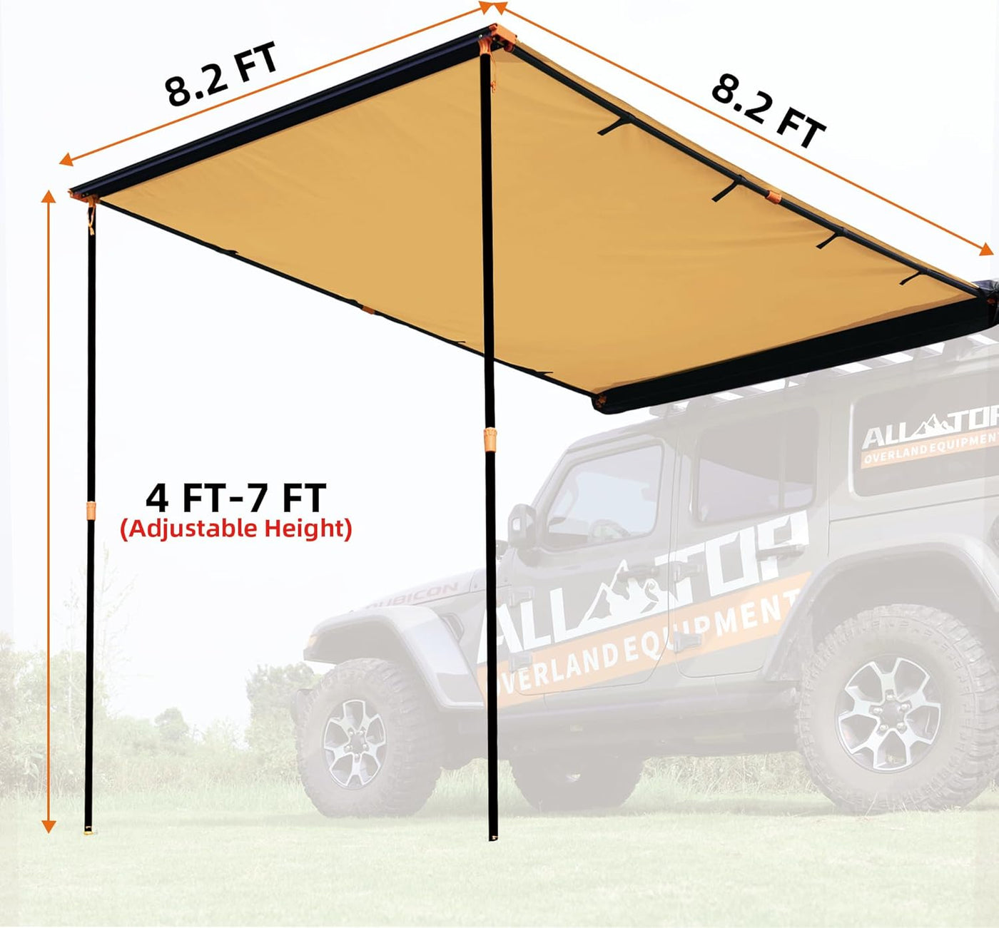 ALL-TOP Vehicle Awning 8.2'x8.2' Roof Rack Pull-Out Sun Shade UV50+, Weatherproof - $130