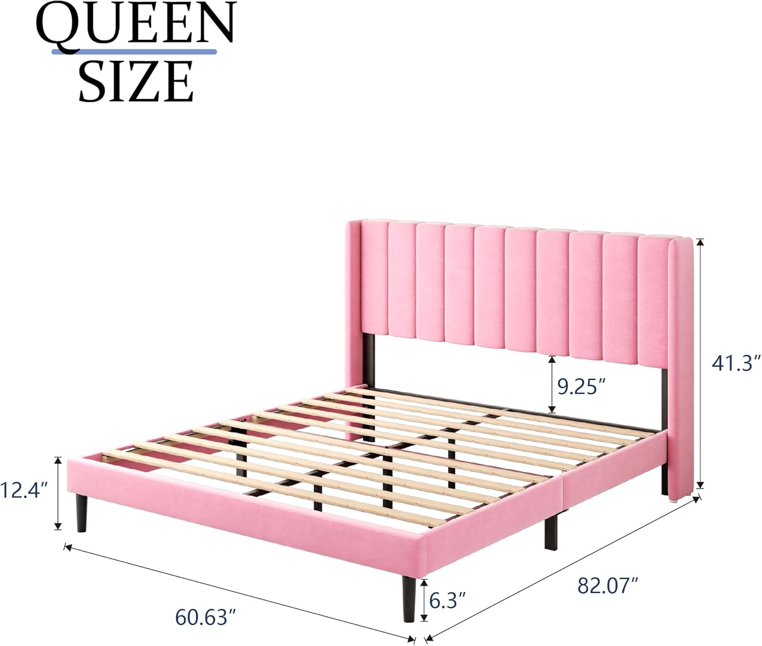 Queen Size Bed Frame with Upholstered Wingback Headboard, Sand - $140