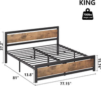 IDEALHOUSE King Size Bed Frame, Wooden Headboard & Footboard, Rustic Brown - $120