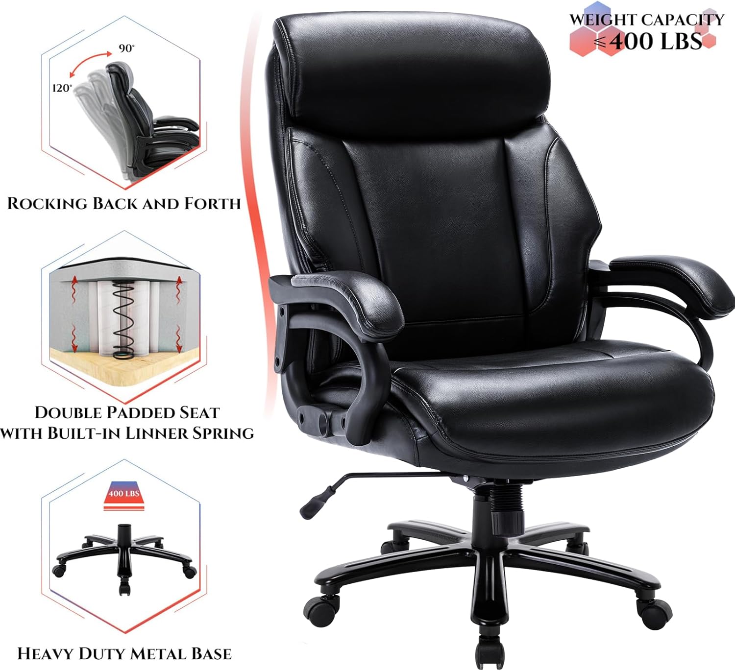 COLAMY Big & Tall Office Chair 400lb Large High Back Executive Desk Chair - $120