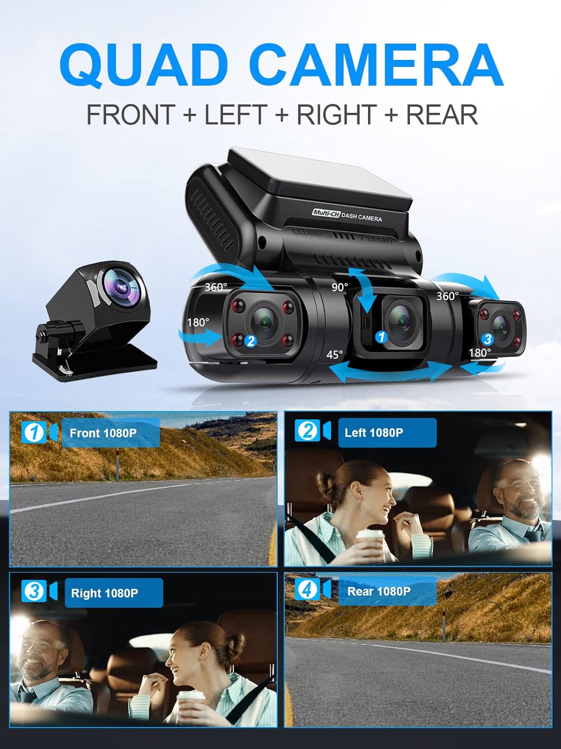 PRUVEEO Dash Cam 4 Channel Front and Rear - $140