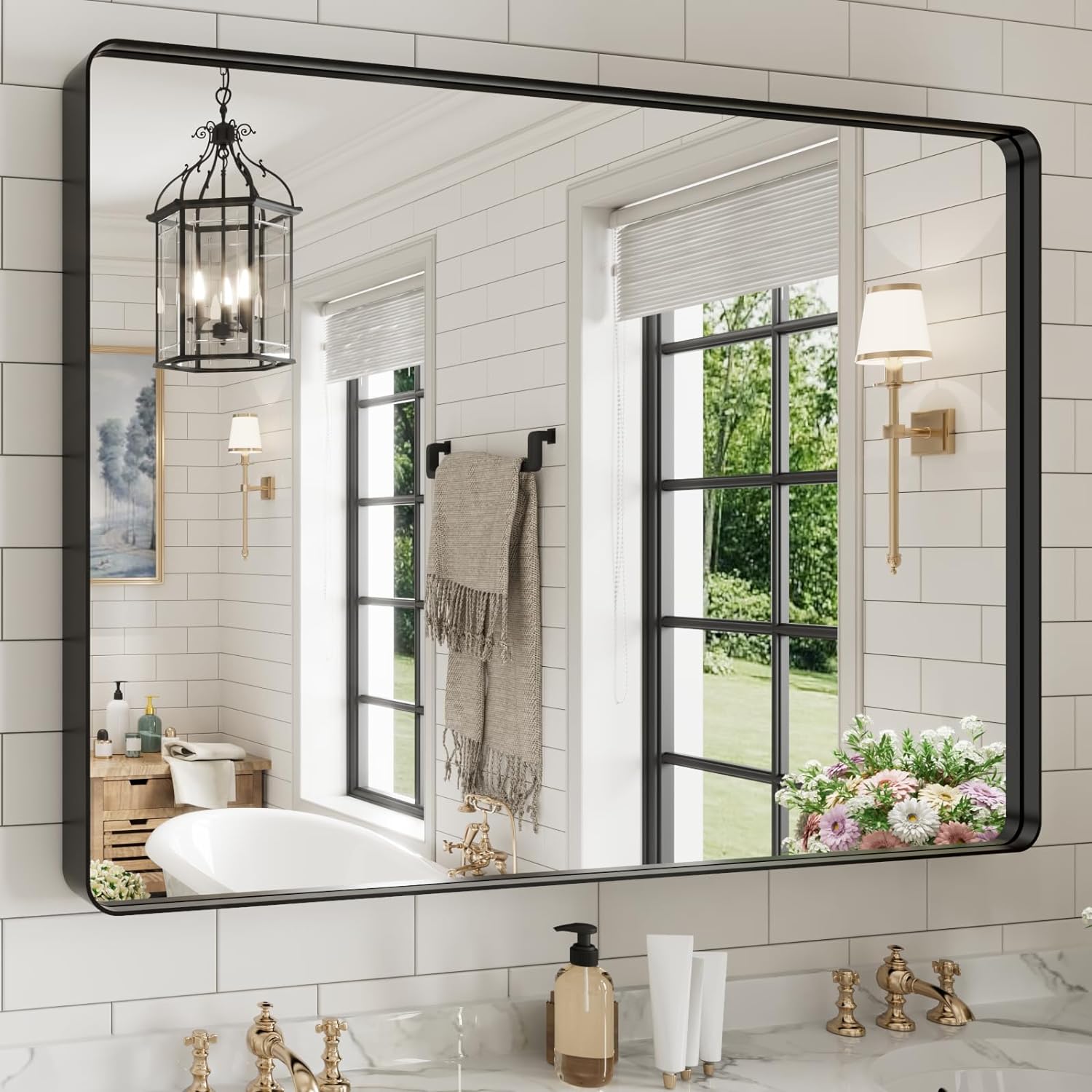 WEER Black Bathroom Mirror for Wall, 48X40 Inch Matte Black Mirror - $230