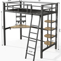 soges Metal Loft Bed Twin Size with Desk & Shelves, Heavy Duty, Black - $155