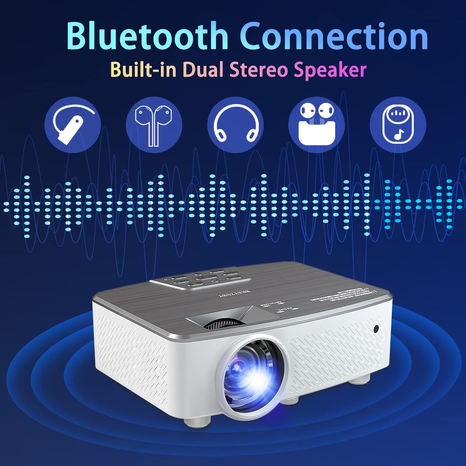 WiFi Bluetooth Projector, Native 1080P HD Movie Projector with Carrying Case - $50