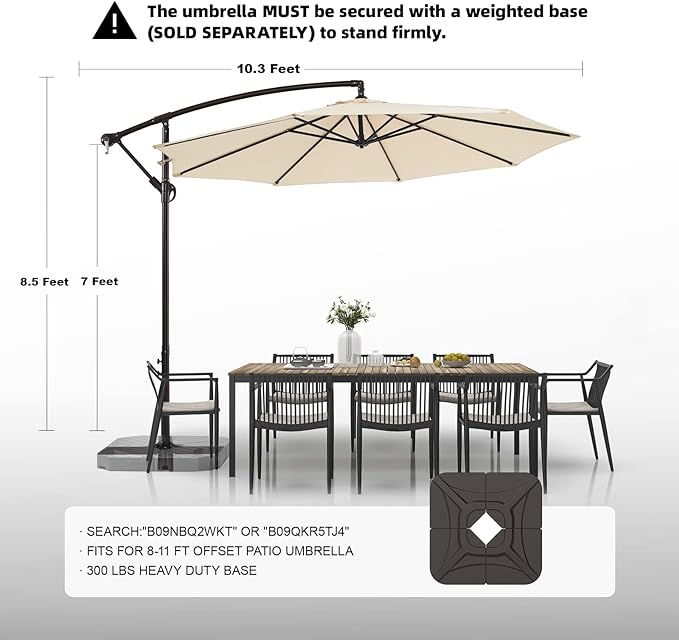 wikiwiki H Series Patio Offset Hanging Umbrella 10 FT Cantilever - $90