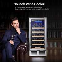 BODEGA 15 Inch Wine Cooler Under Counter, 31 Bottle Mini Fridge Wine Cooler-$250