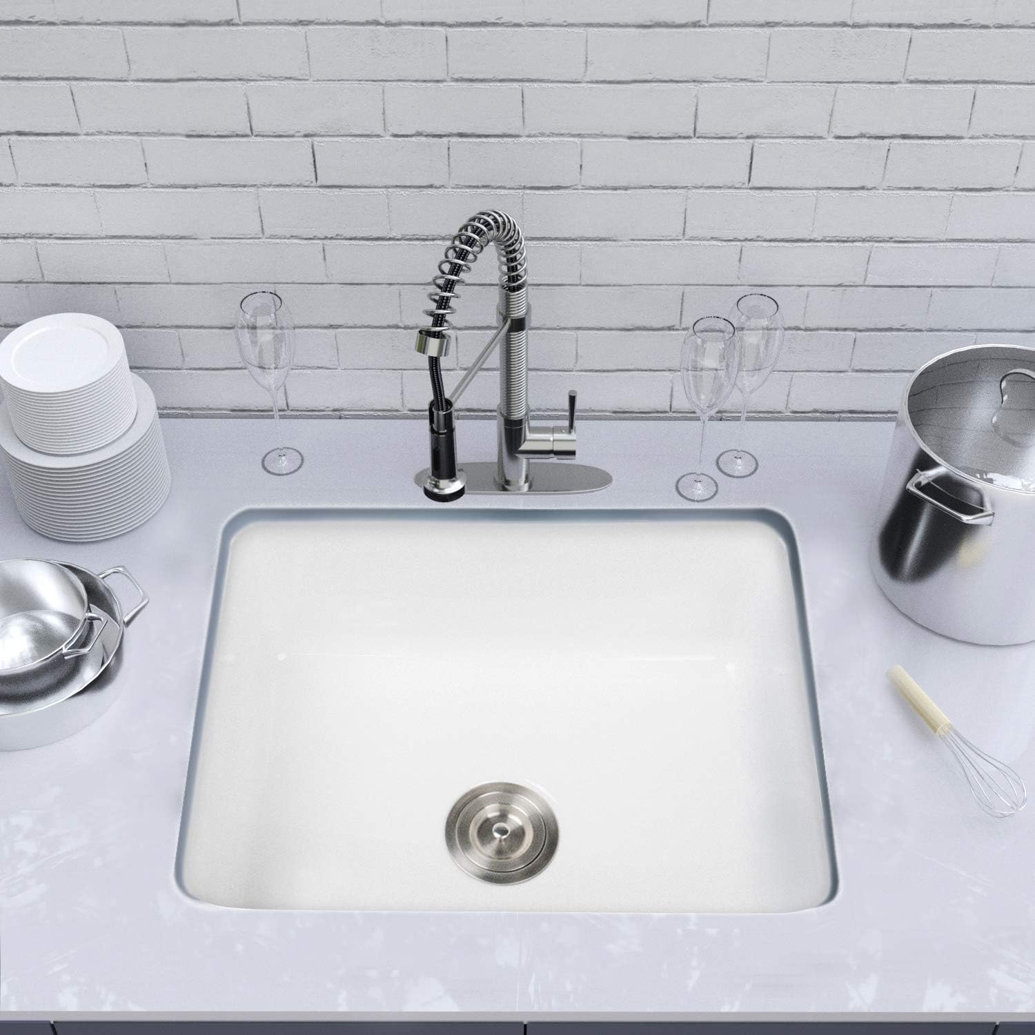 Enbol 24 Undermount Kitchen Sink - 24x18 inch Undermount White Porcelain - $150