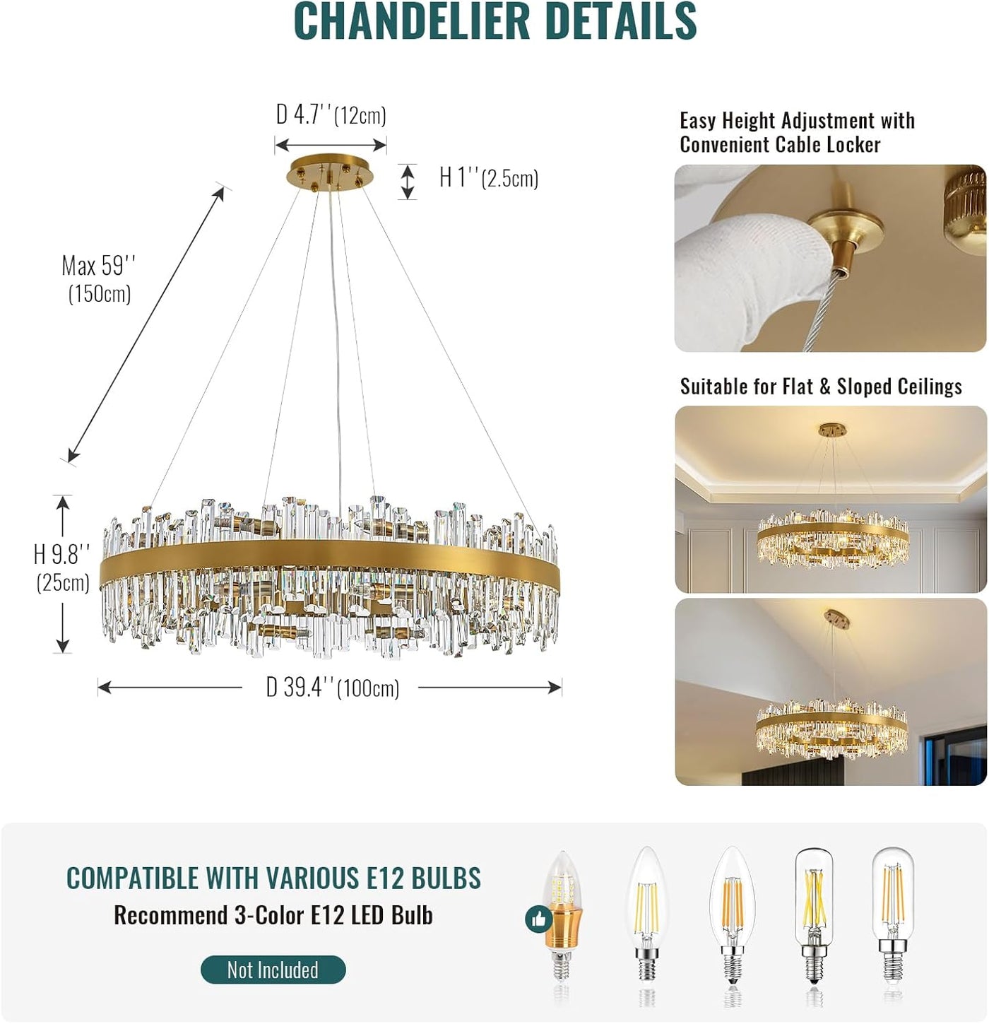 Siljoy 20-Light Modern Crystal Chandeliers, Large Brushed Gold 2-Tiers Raindrop - $590