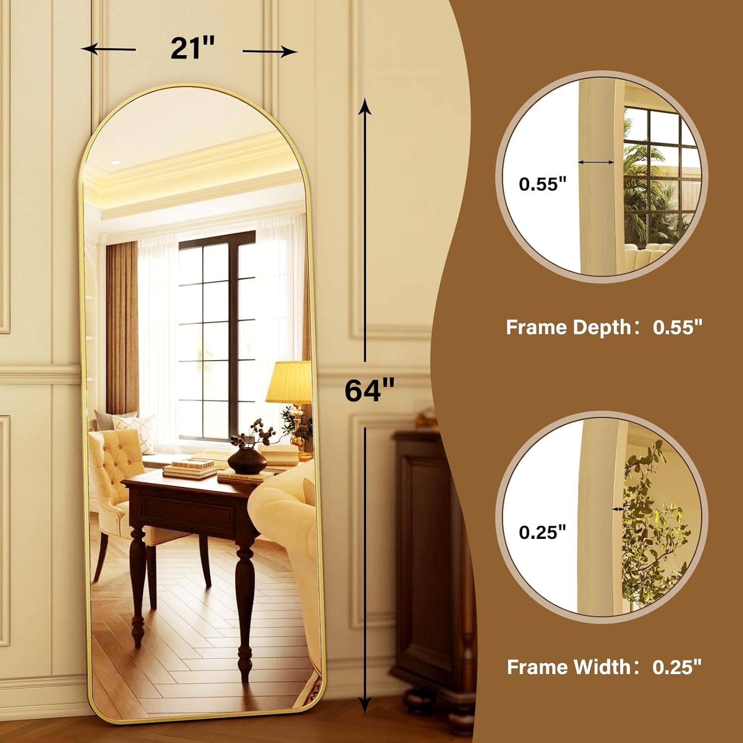 HARRITPURE 64"x21" Arched Full Length Mirror Floor Mirrors,Gold - $45