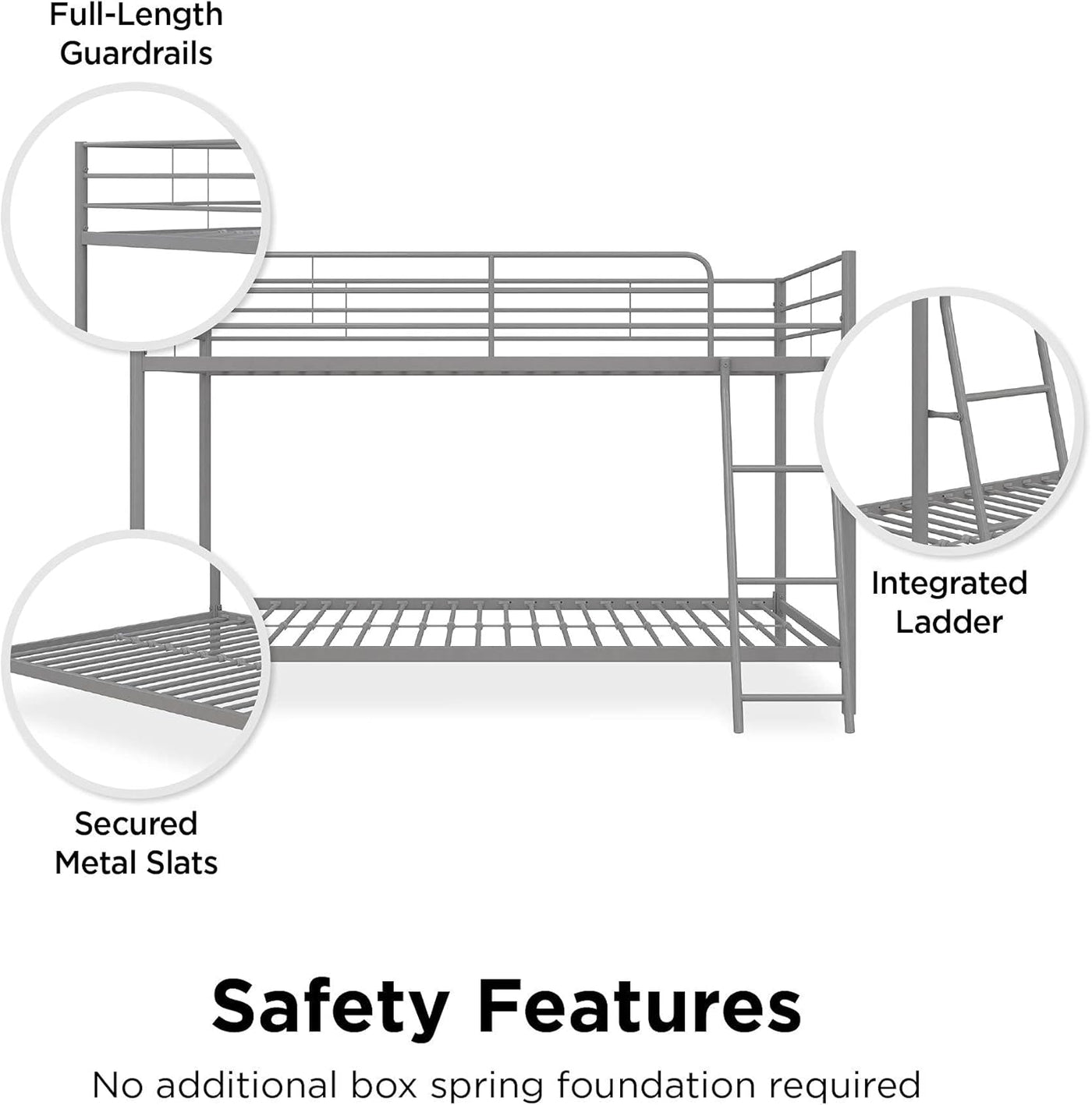 DHP Junior Twin Bunk Bed, Ideal for Small Spaces, Metal Frame, Silver - $95