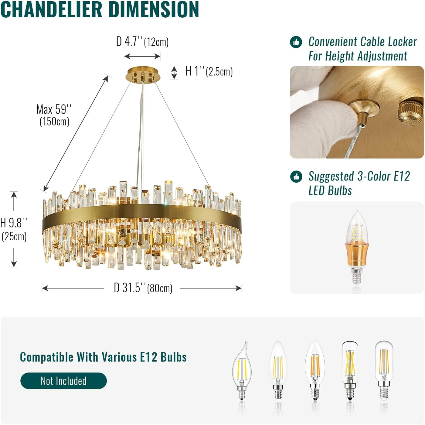 Siljoy Modern Crystal Chandelier 16 Lights Brass Gold Round 2-Tier - $375