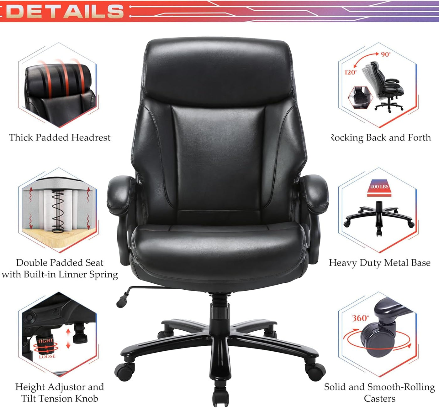 COLAMY Big & Tall Office Chair 400lb Large High Back Executive Desk Chair - $120