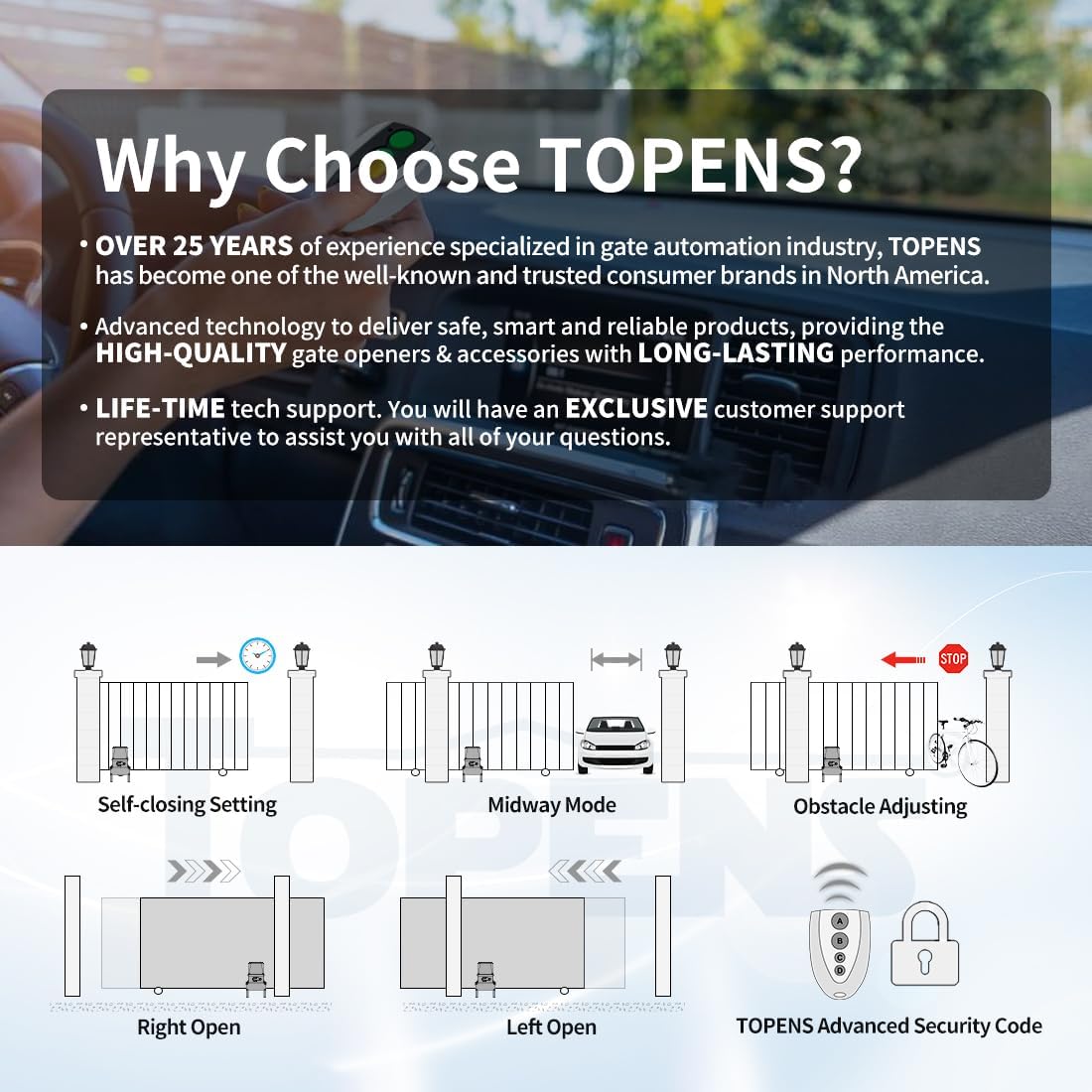 TOPENS CK2500 Automatic Sliding Gate Opener Chain Drive Electric Gate Motor - $430