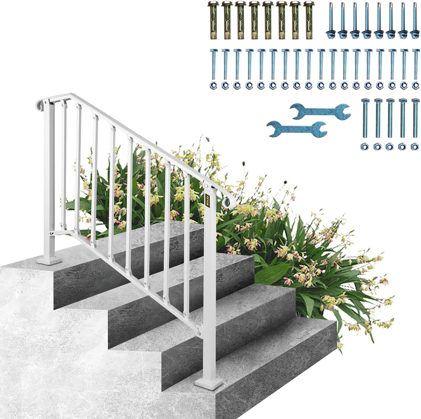 VEVOR Handrail for Outdoor Steps, 3-4 Steps White Fence Outdoor Handrail - $70