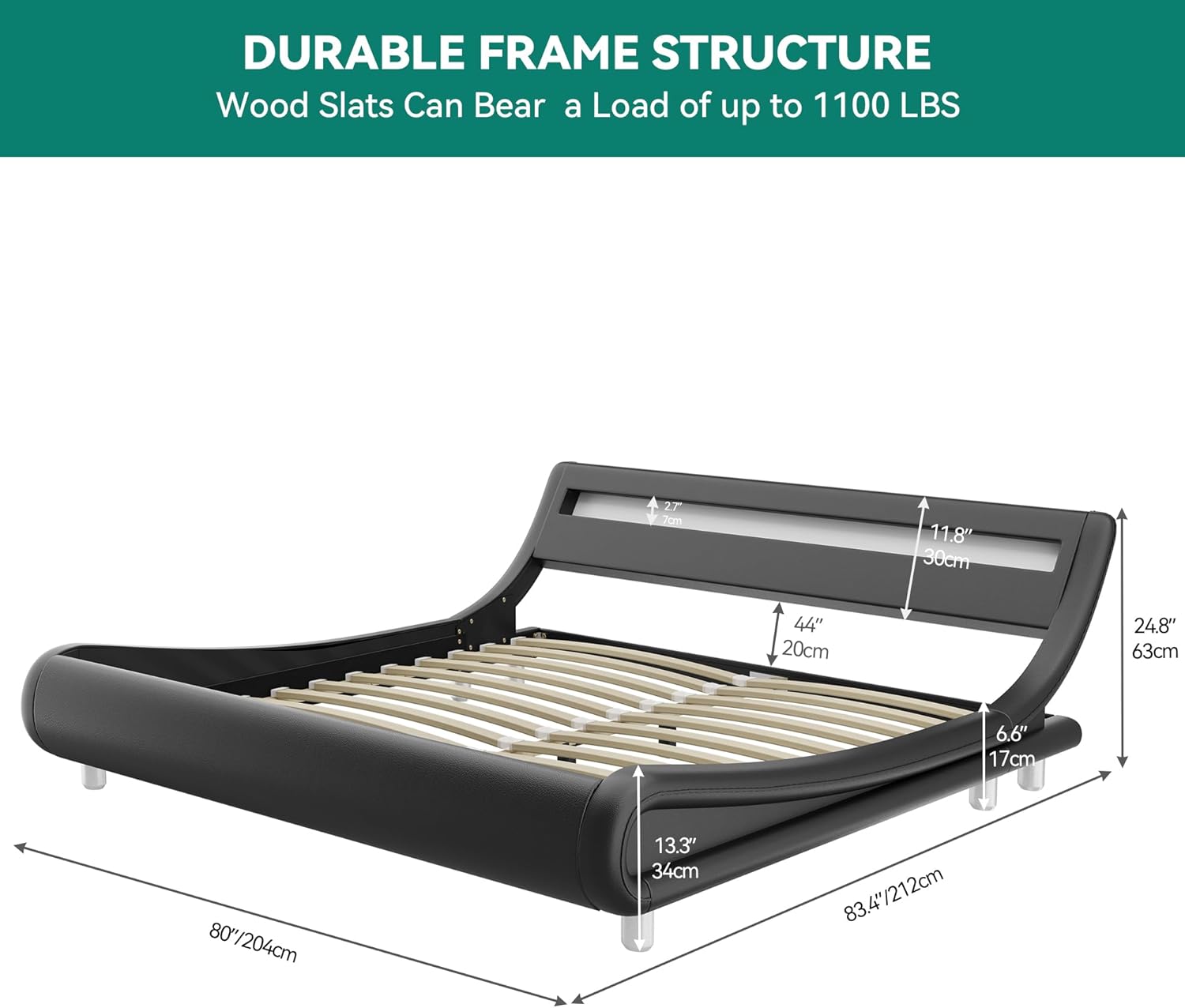 YITAHOME King Size LED Platform Bed Frame with Adjustable Headboard - $225