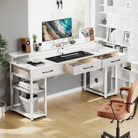 ODK Computer Desk with Drawers and Storage Shelves, 63 inch, White + White Leg - $115