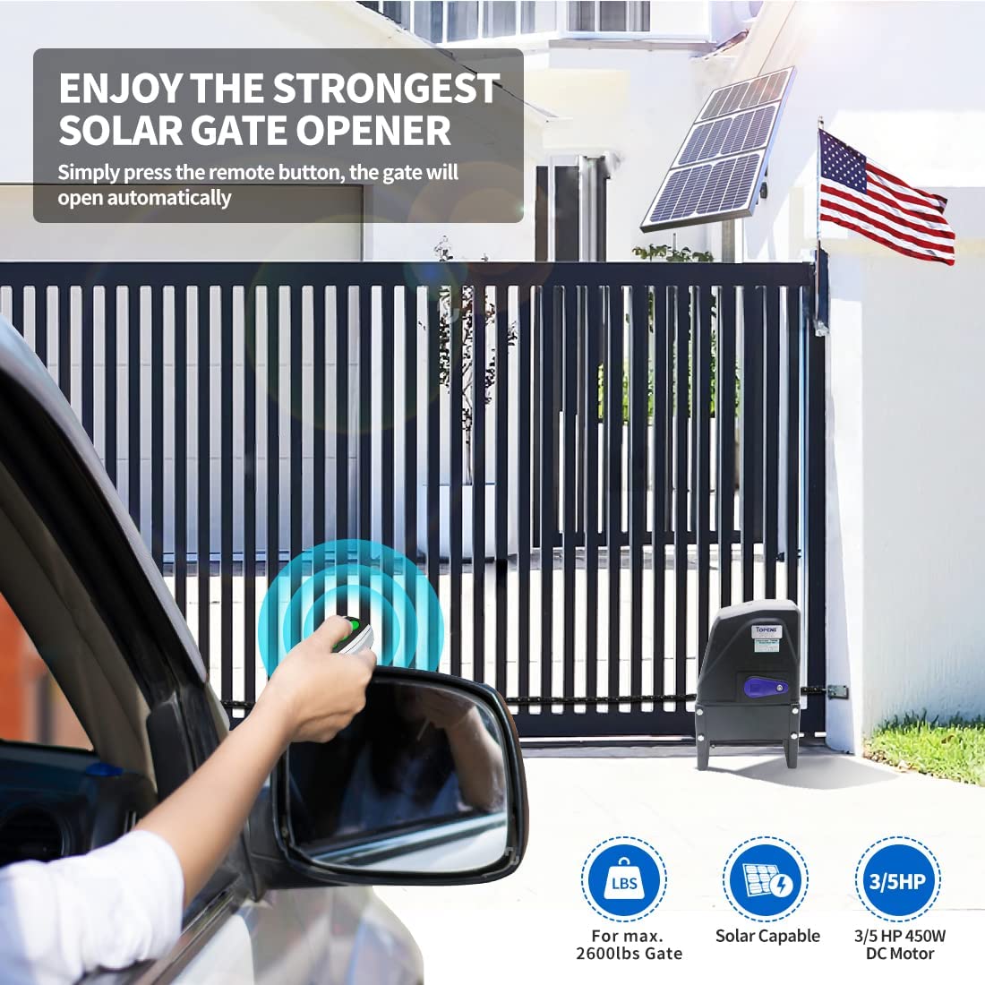 TOPENS DKC1100S Solar Sliding Gate Opener Chain Drive - $425
