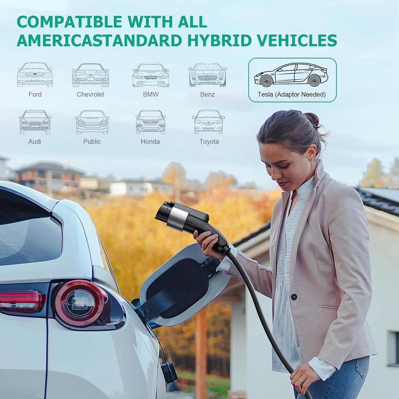 Level 2 EV Charger 48Amp, Indoor/Outdoor Electric Car Charger EVSE SAE J1772 - $225