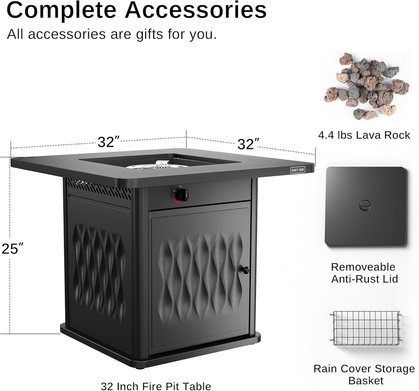 EAST OAK 32'' Propane Fire Pit Table, 50,000 BTU Steel Gas FirePit - $200