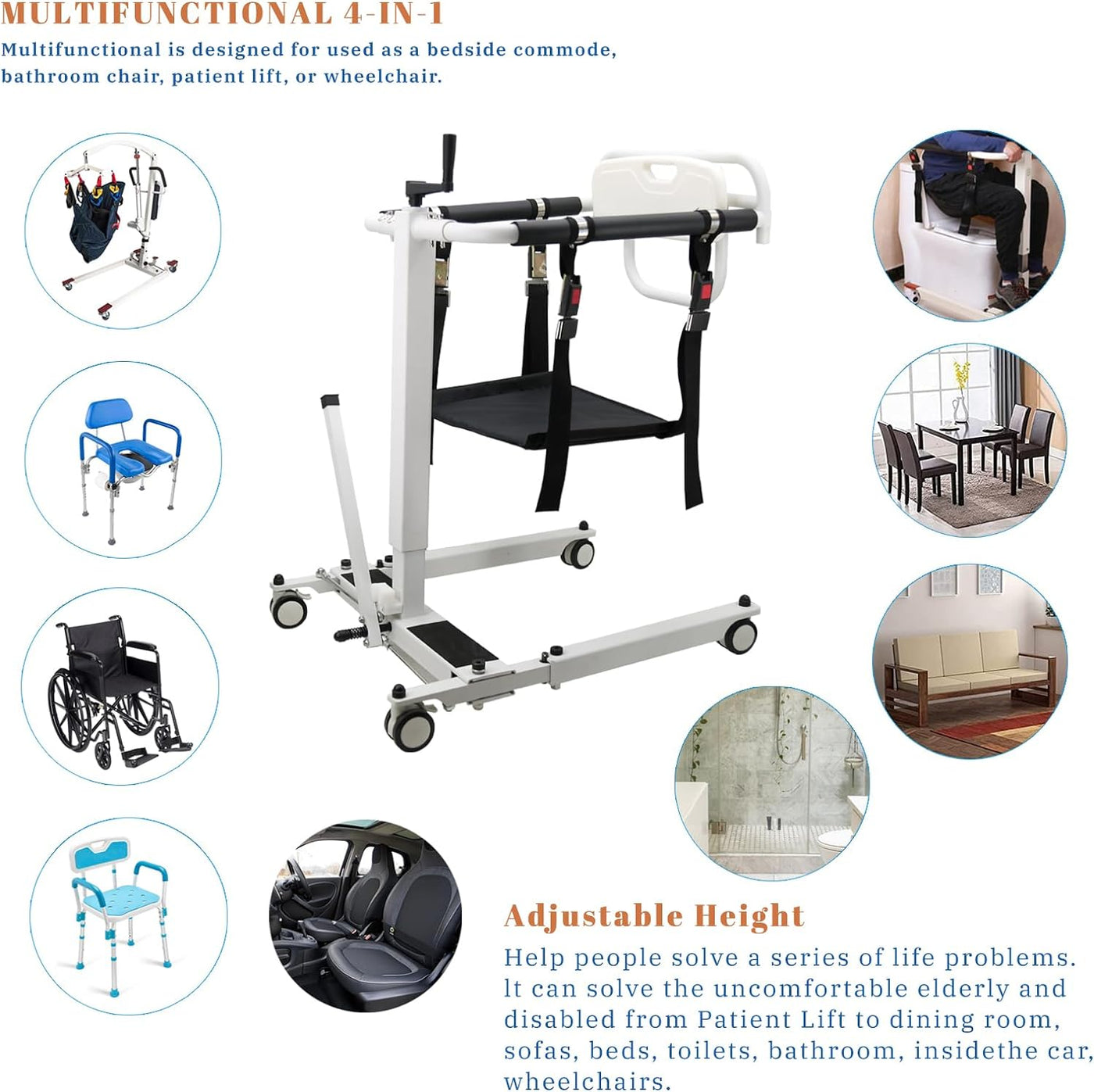 Patient Lift Wheelchair, Adjustable Patient Lift Transfer Chair w/ Upgrade Cushion - $320