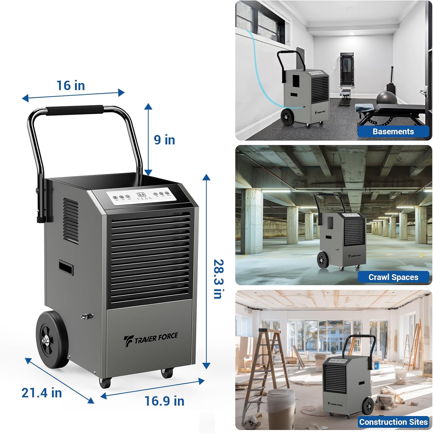 Traver Force Commercial Dehumidifier, 140 Pint Large, Up to 5,000 sq. ft - $360